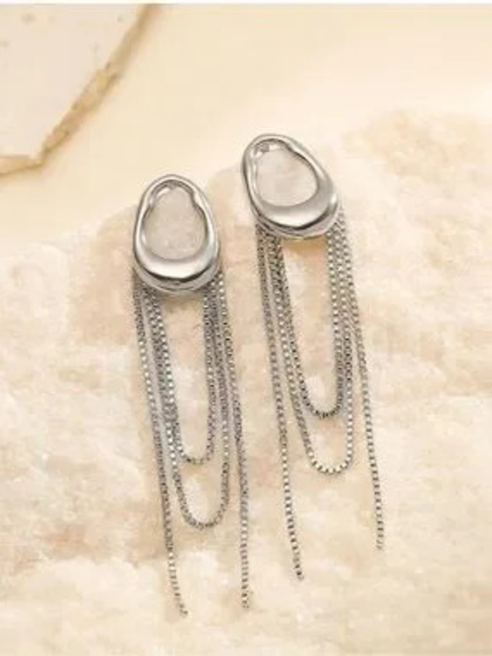 Modern Sculptural Silver Cascade Chain Earrings
